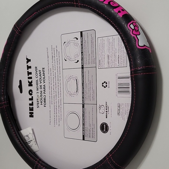 Hello Kitty Pink and Black Steering Wheel Cover - Picture 3 of 4
